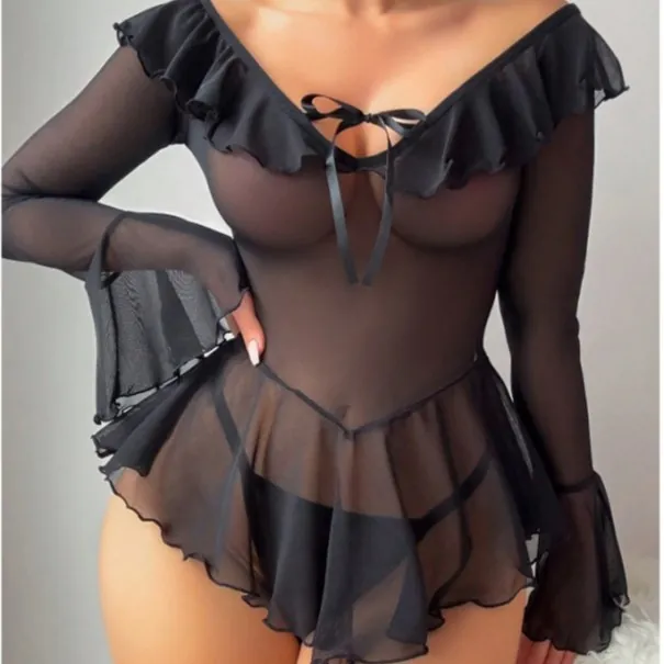 Sheer Mesh Off-Shoulder Dress Set