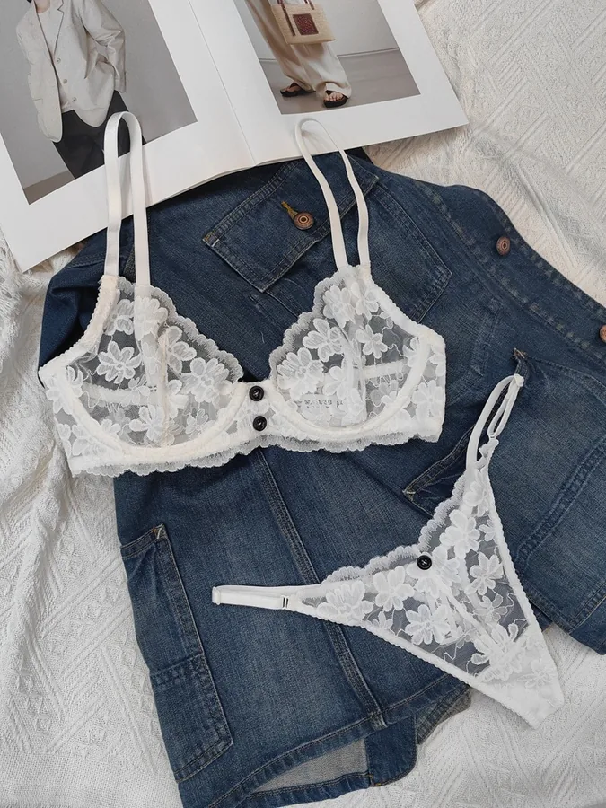 Set reggiseno riducente francese ultra sottile in pizzo