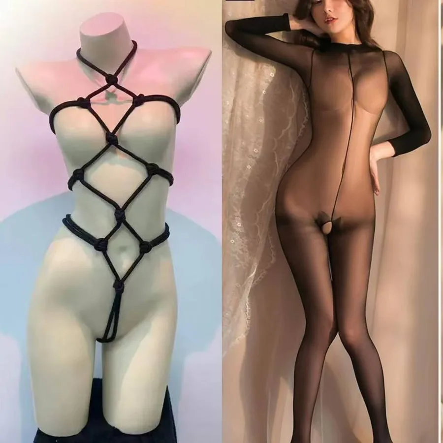Body trasparente a maniche lunghe con spalline rosse