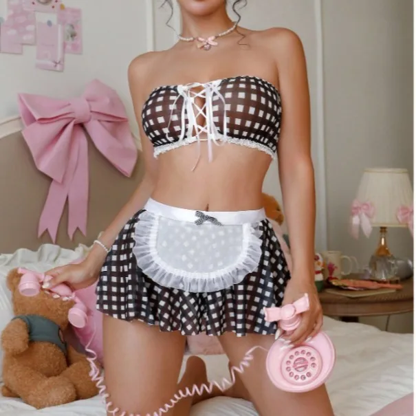 Underklänningsset med rutig bandeau och minikjol