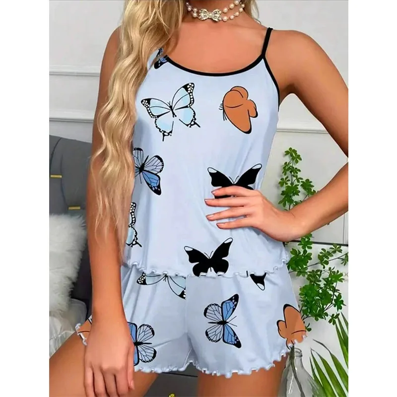 Conjunto de ropa de estar por casa con top de tirantes de seda lechosa