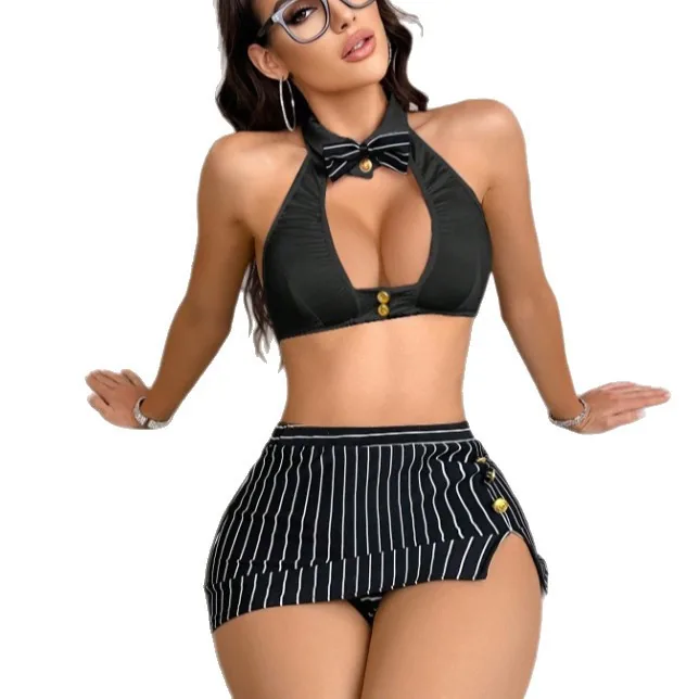 Ensemble lingerie robe moulante bandeau à rayures