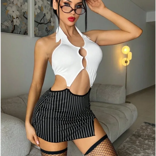 Conjunto de fantasia roleplay de secretária de corte justo