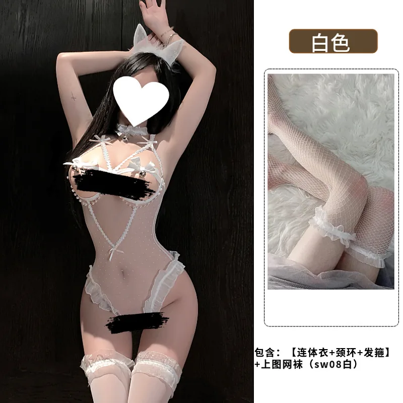 Stippen transparante bodysuitset met open kruis