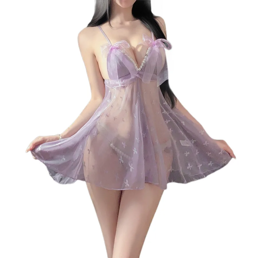 Set body in tulle trasparente con spalline di perle
