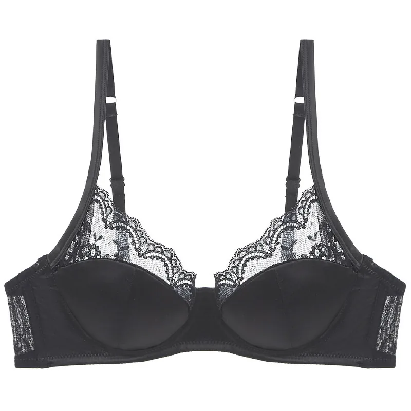 Conjunto de sujetador de copa lisa con encaje francés