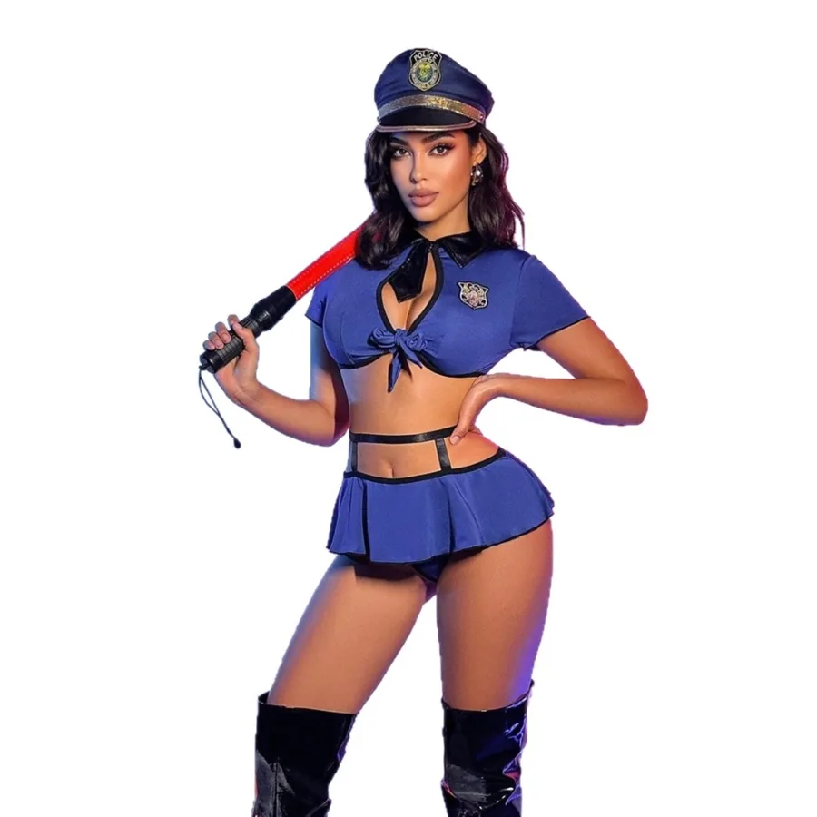 Conjunto de fantasia de policial com recortes para roleplay