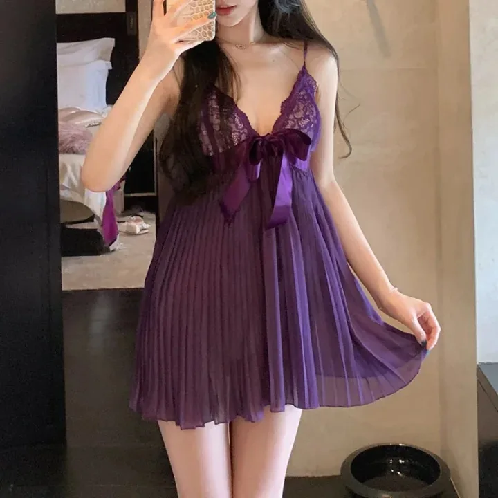Spitzen-Träger-Slip-Kleid mit Falten