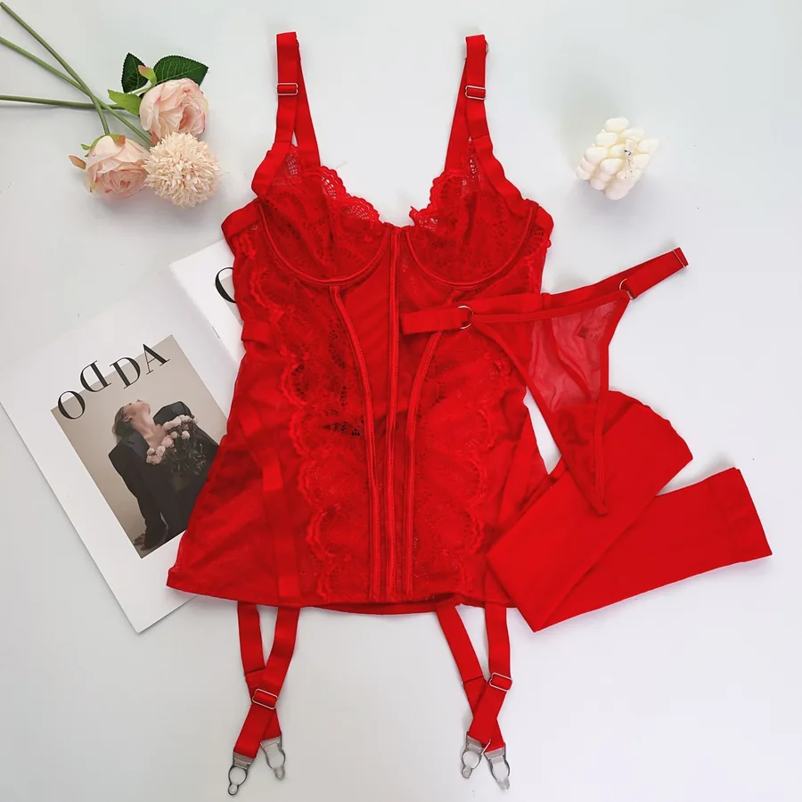 Cami-corset-set van transparante stof met kanten afwerking