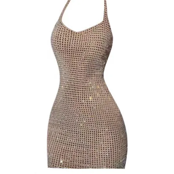 Gouden halter bodycon mini-jurk met pailletten