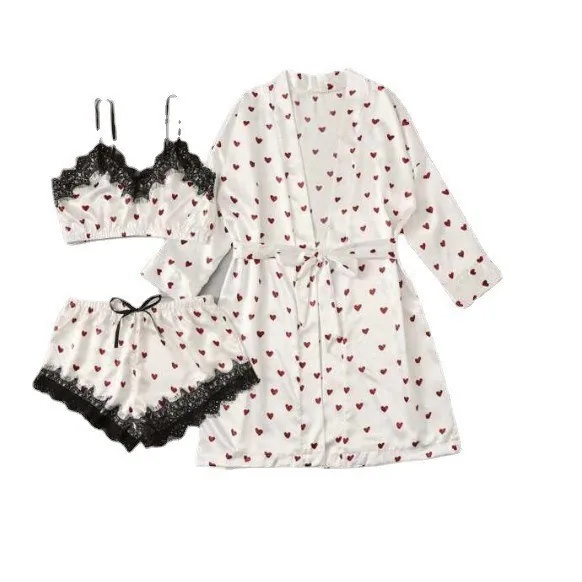 Ensemble de pyjama en satin à imprimé de cœurs