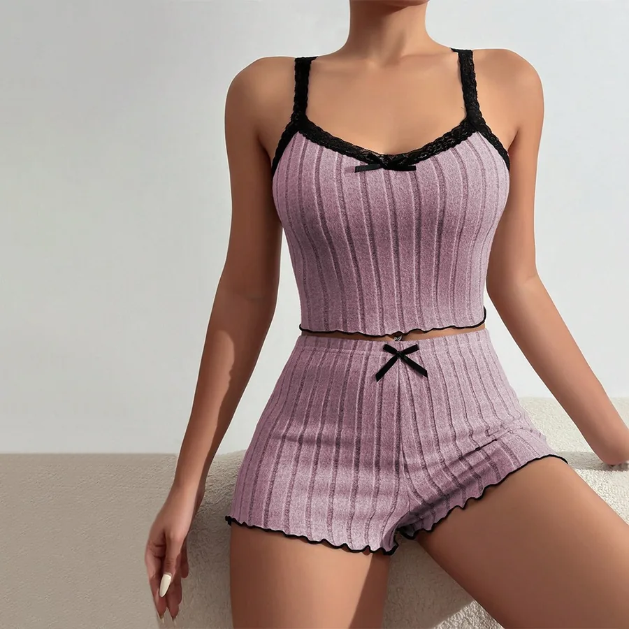 Conjunto de pijama de regata canelada e shorts