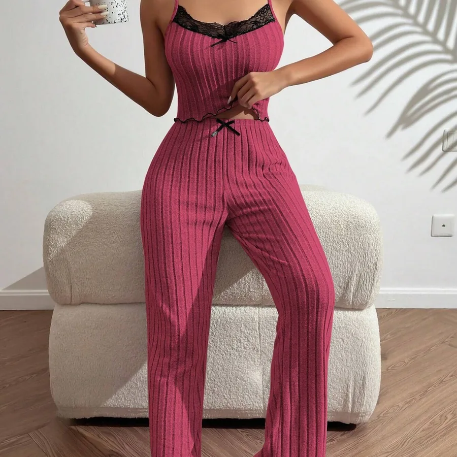 Geribde cami-pyjamaset met hartprint