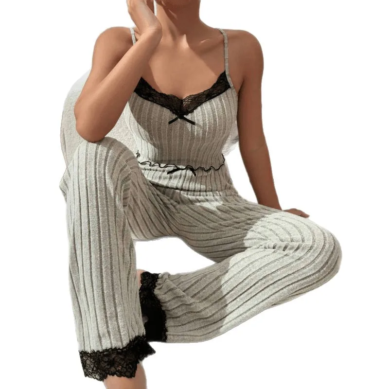 Geribde cami-pyjamaset met hartprint