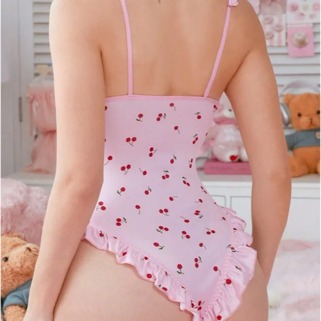 Ensemble bodysuit plissé avec nœud et cerises