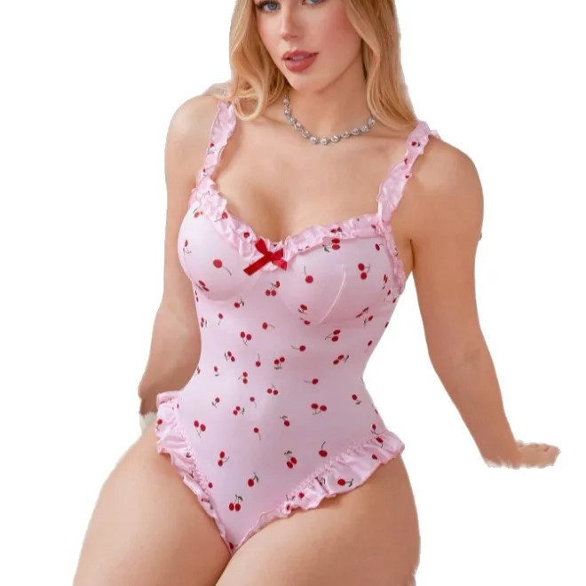 Ensemble bodysuit plissé avec nœud et cerises