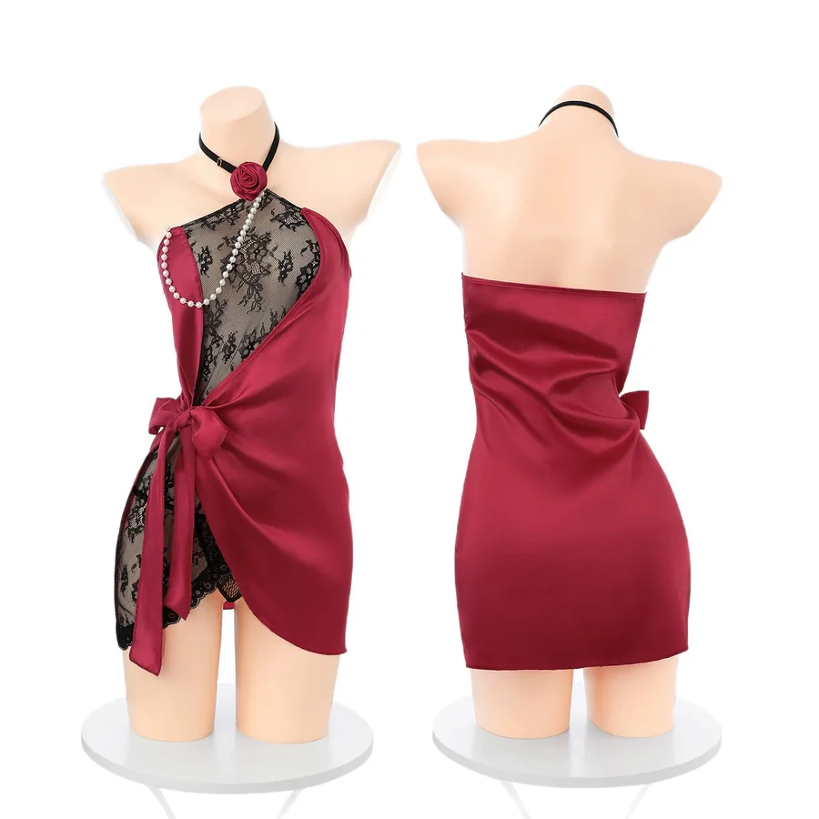 Set sottoveste con allacciatura a rosa