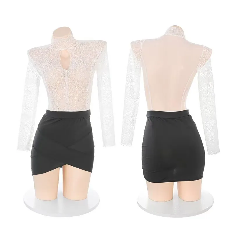 Ensemble costume de jeu de rôle secrétaire en tissu transparent