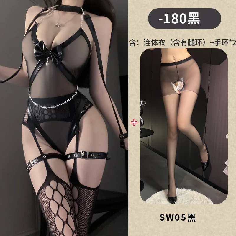 Bodysuit Transparente com Tiras de Couro Envernizado