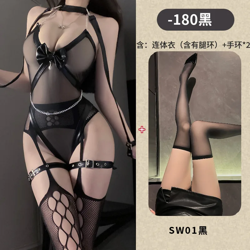 Bodysuit Transparente com Tiras de Couro Envernizado