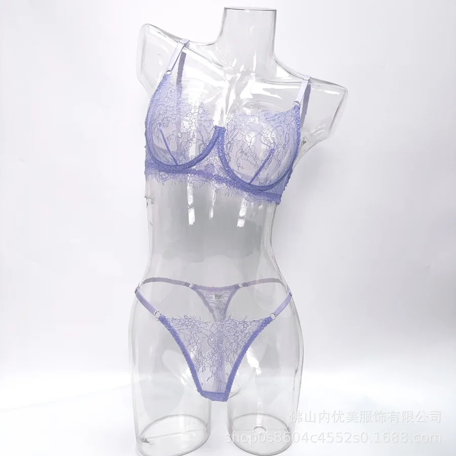 Conjunto de sujetador minimizador de encaje transparente