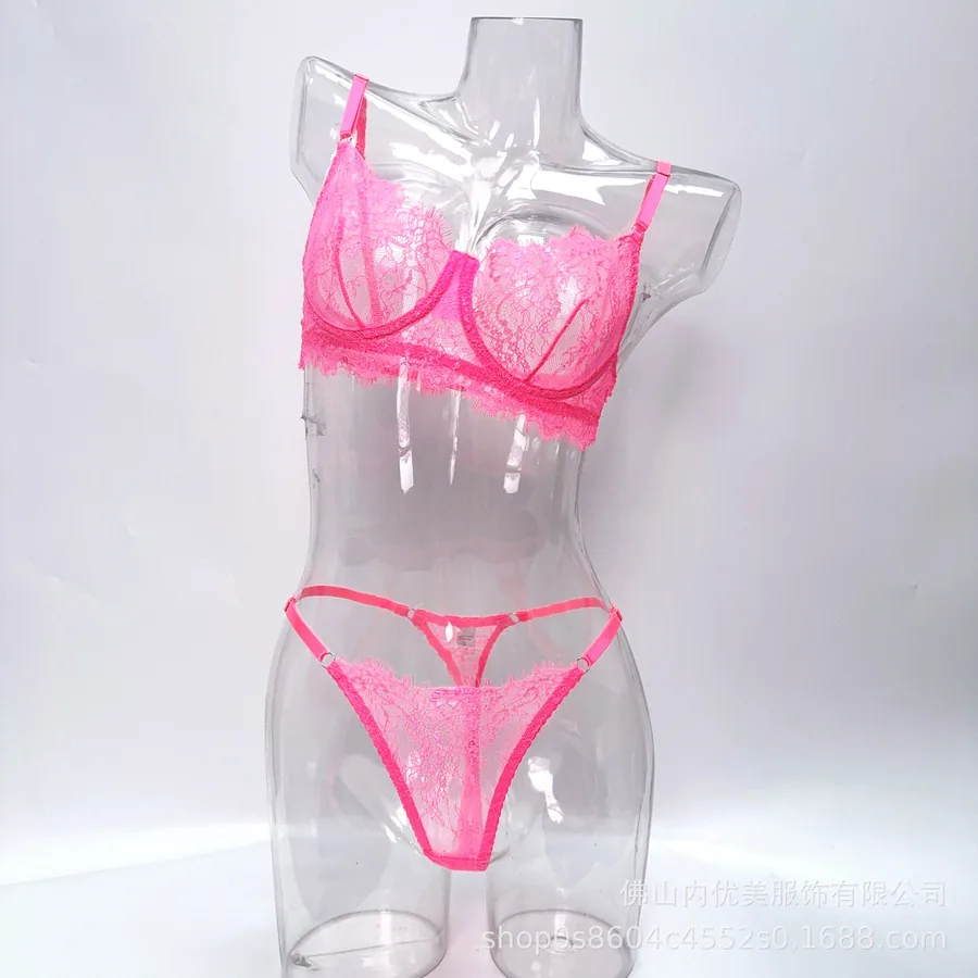 Conjunto de sujetador minimizador de encaje transparente
