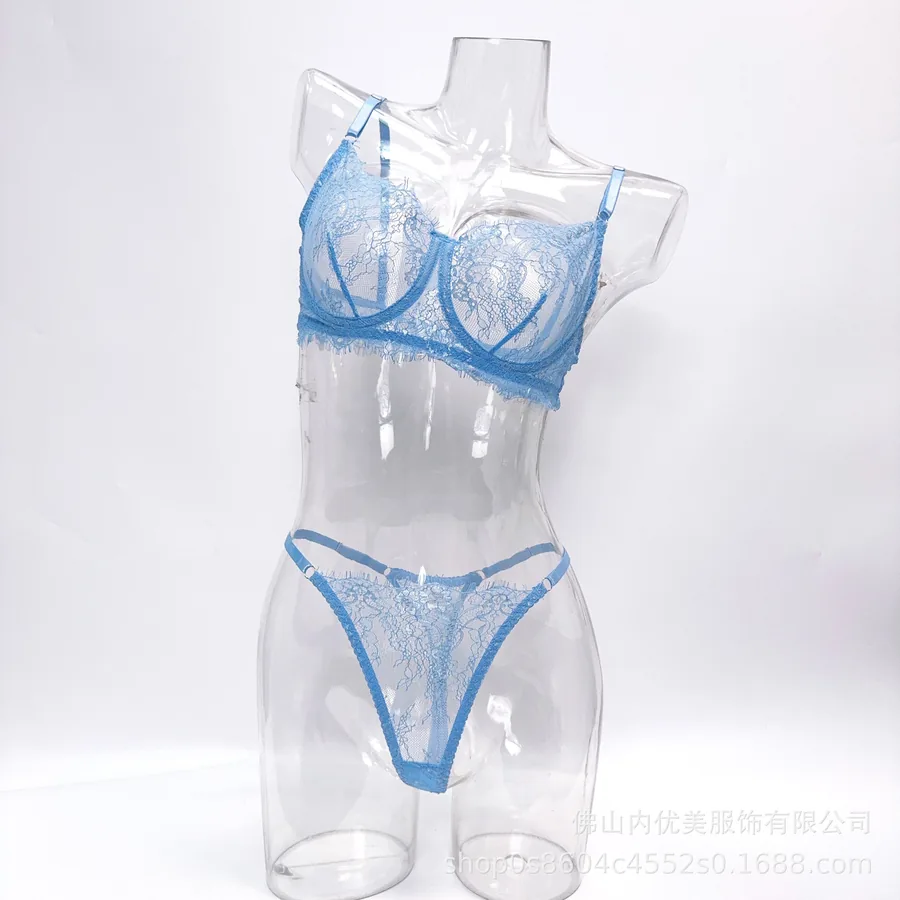 Conjunto de sujetador minimizador de encaje transparente