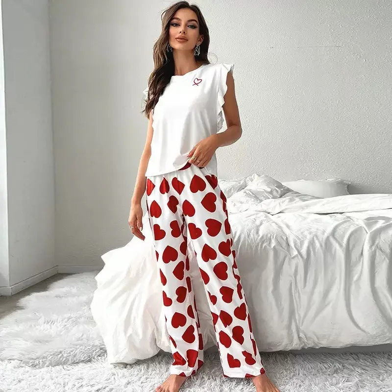 Pyjama Set met T-shirt en Broek met Hartprint