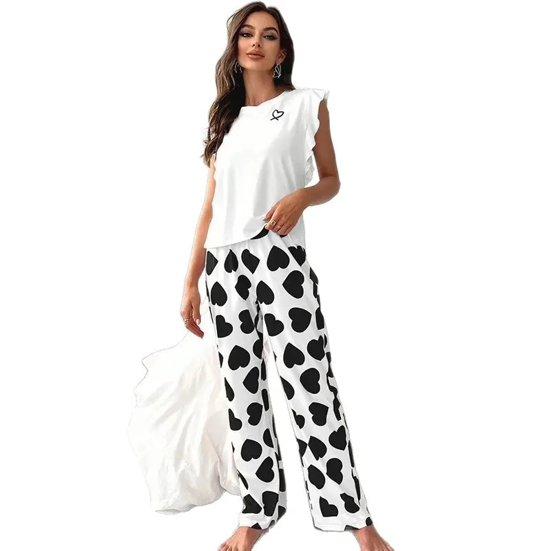 Pyjama Set met T-shirt en Broek met Hartprint