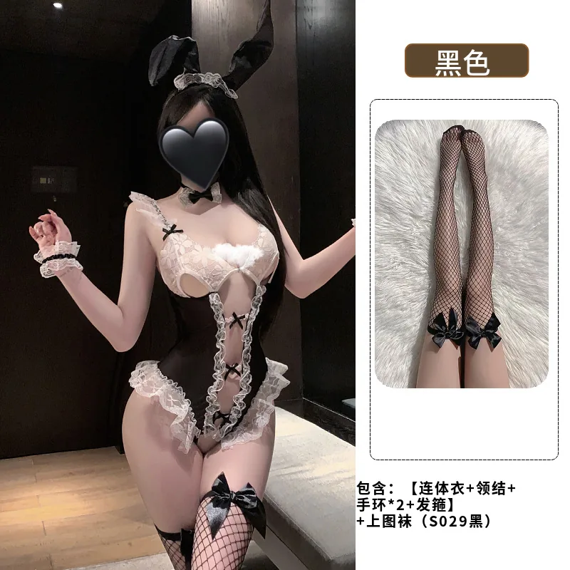 Conjunto de Body Coelhinha em Renda Transparente