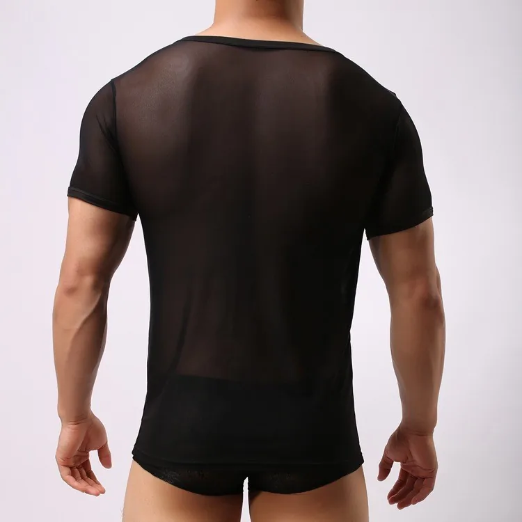 Haut à manches courtes en résille transparente pour homme