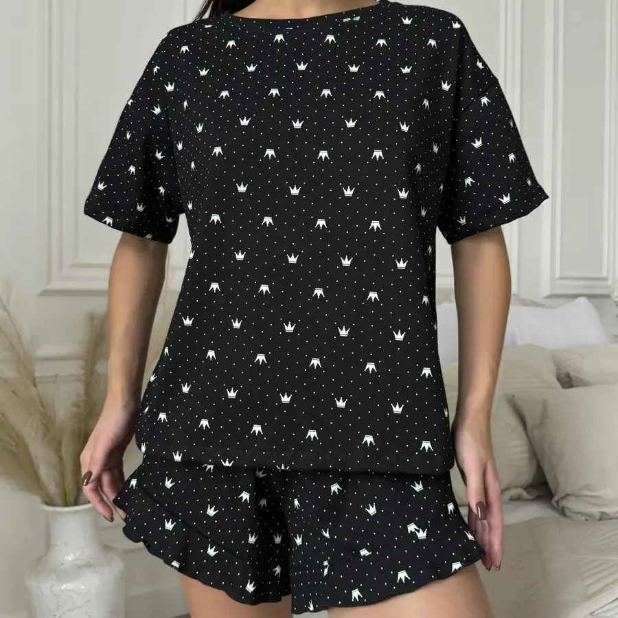Ensemble pyjama à manches courtes imprimé couronne