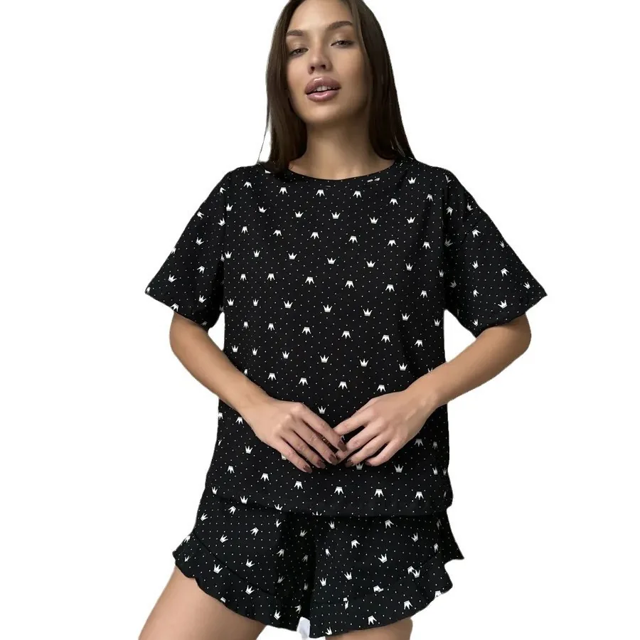 Ensemble pyjama à manches courtes imprimé couronne