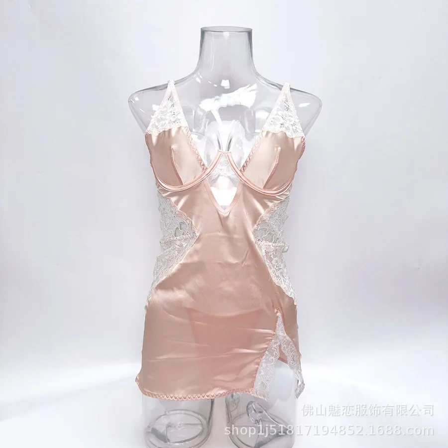 Lace-Index-Satin-Nachthemd aus Spitze mit tiefem V-Ausschnitt