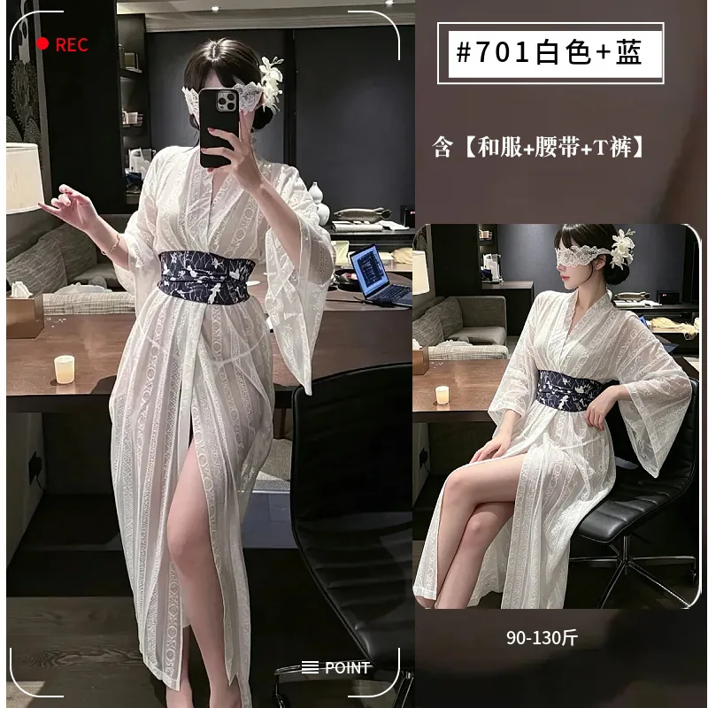 Bata kimono de encaje blanca