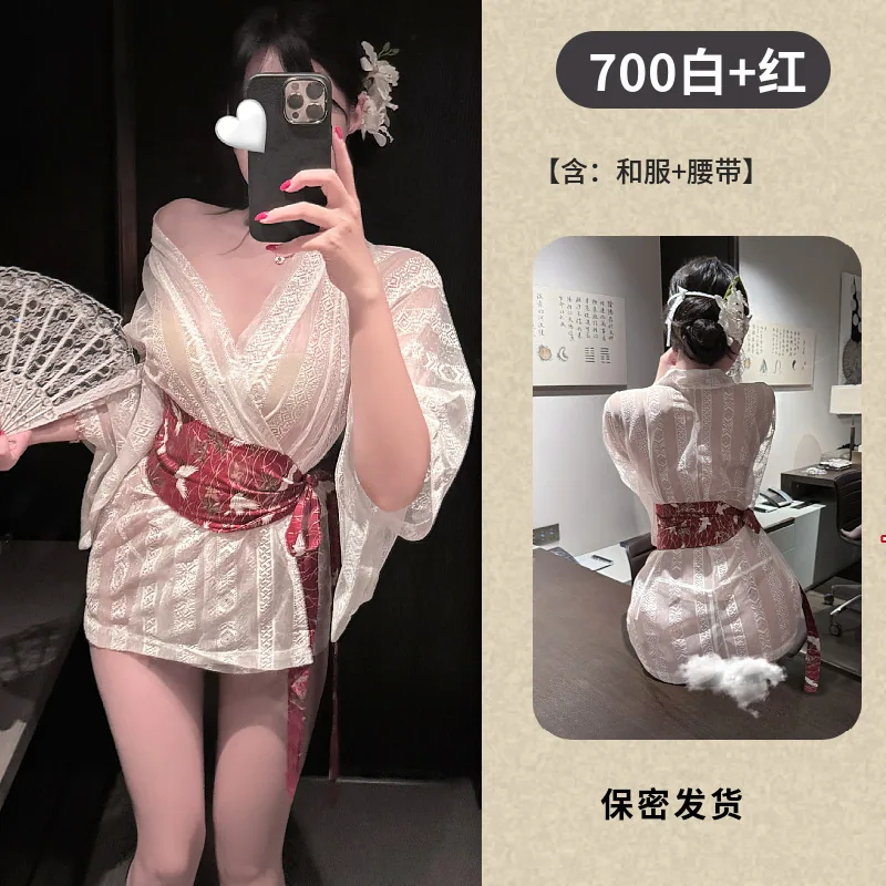 Bata kimono de encaje blanca
