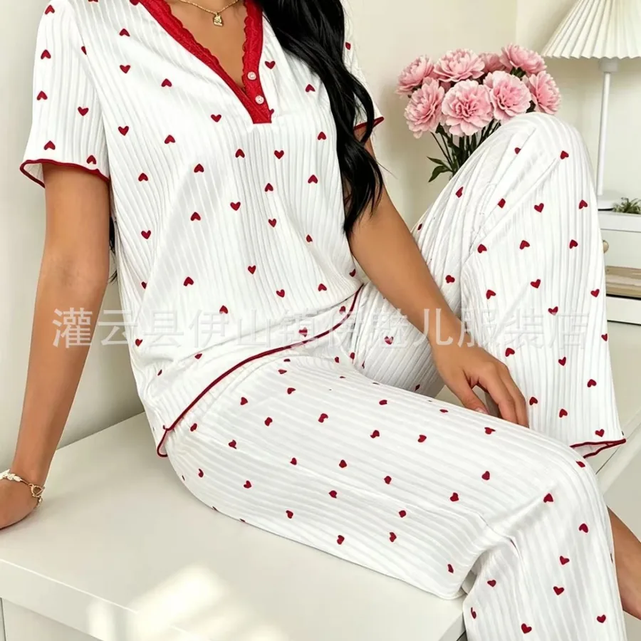 Ensemble pyjama col V à manches courtes imprimé
