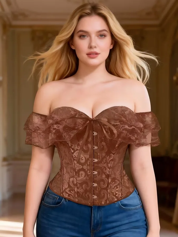 Top Corset de Renda com Ombros de Fora