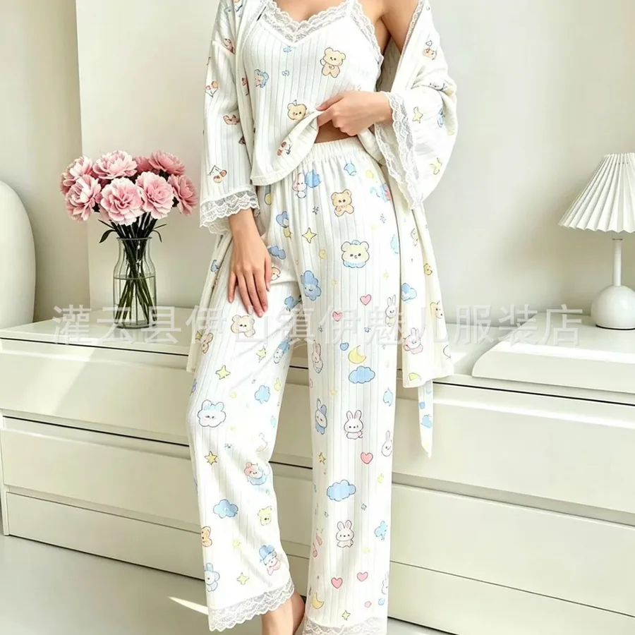 Pijama de Três Peças com Faux Fur