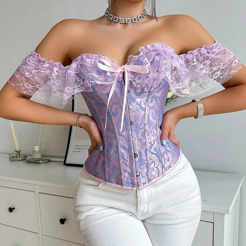 Bustier corset en dentelle à épaules dénudées