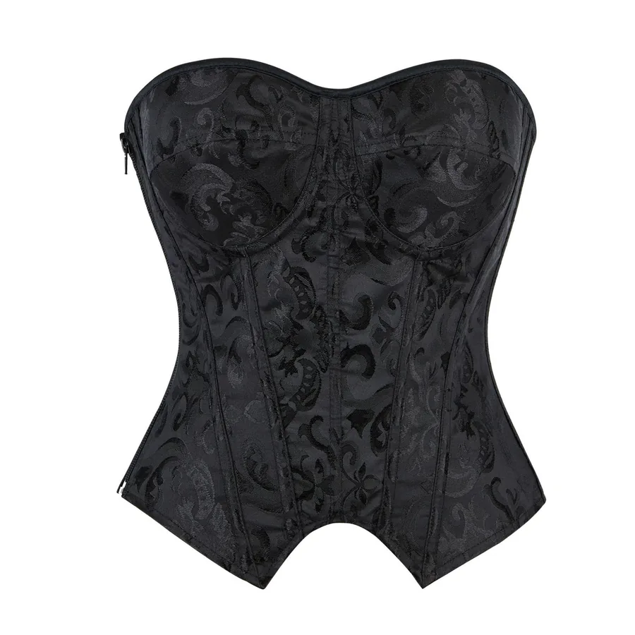 Corset jacquard à fermeture à glissière avant avec baleines