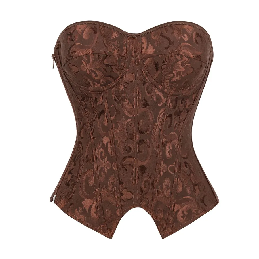 Corset jacquard à fermeture à glissière avant avec baleines