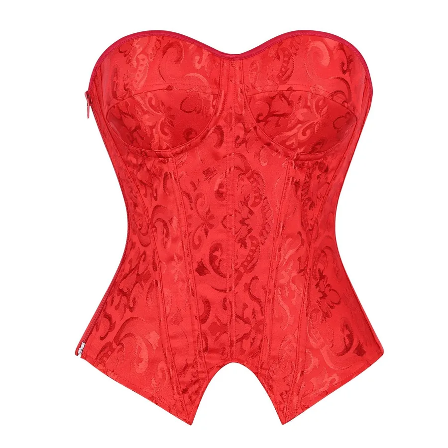 Corset jacquard à fermeture à glissière avant avec baleines