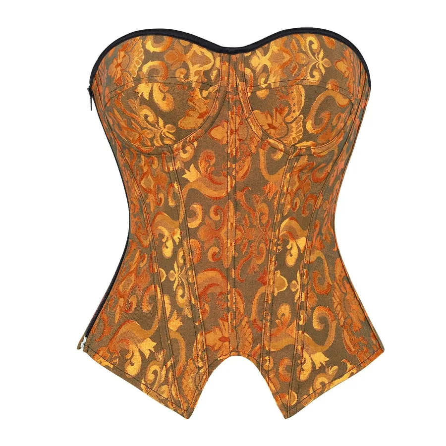 Corset jacquard à fermeture à glissière avant avec baleines