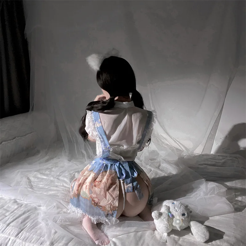 Disfraz de roleplay Lolita de doncella con orejas de gato