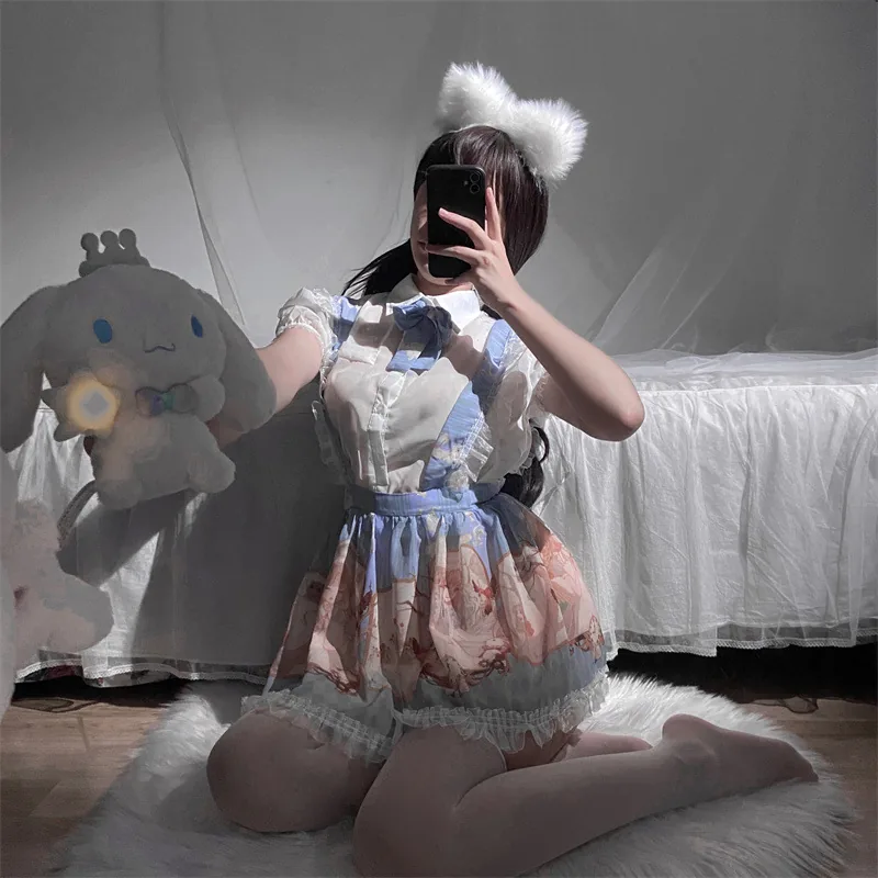 Disfraz de roleplay Lolita de doncella con orejas de gato