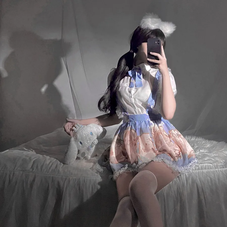 Disfraz de roleplay Lolita de doncella con orejas de gato