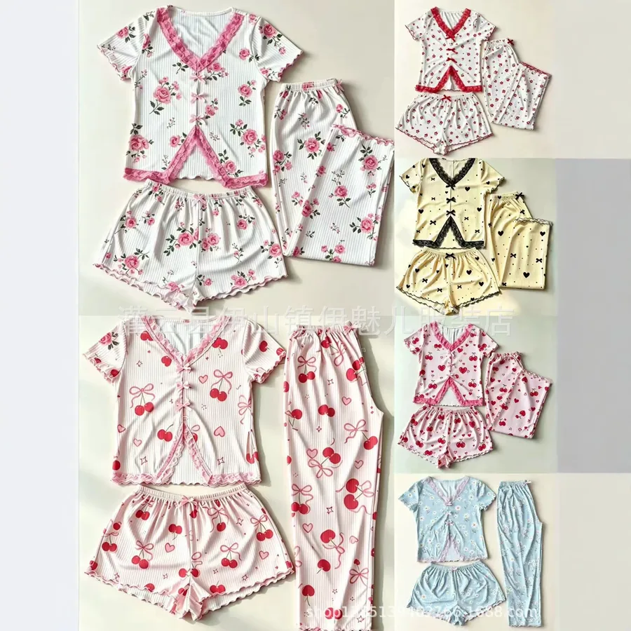 Lace Print Korte Mouw Pyjama Set