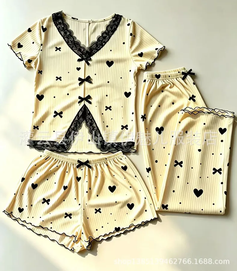 Lace Print Korte Mouw Pyjama Set