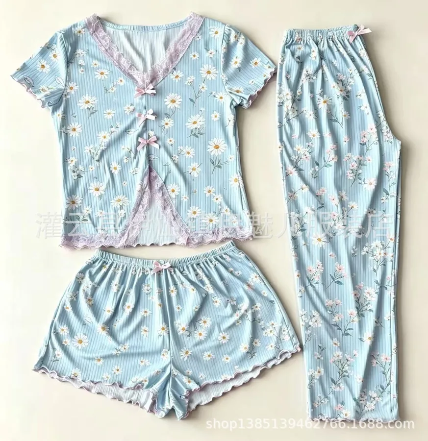 Lace Print Korte Mouw Pyjama Set